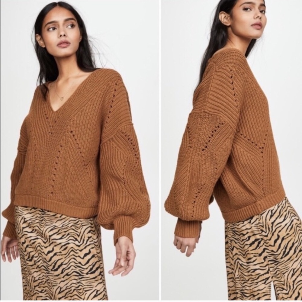 NWT Free People All Day Long V Neck Chunky Sweater - Picture 6 of 6